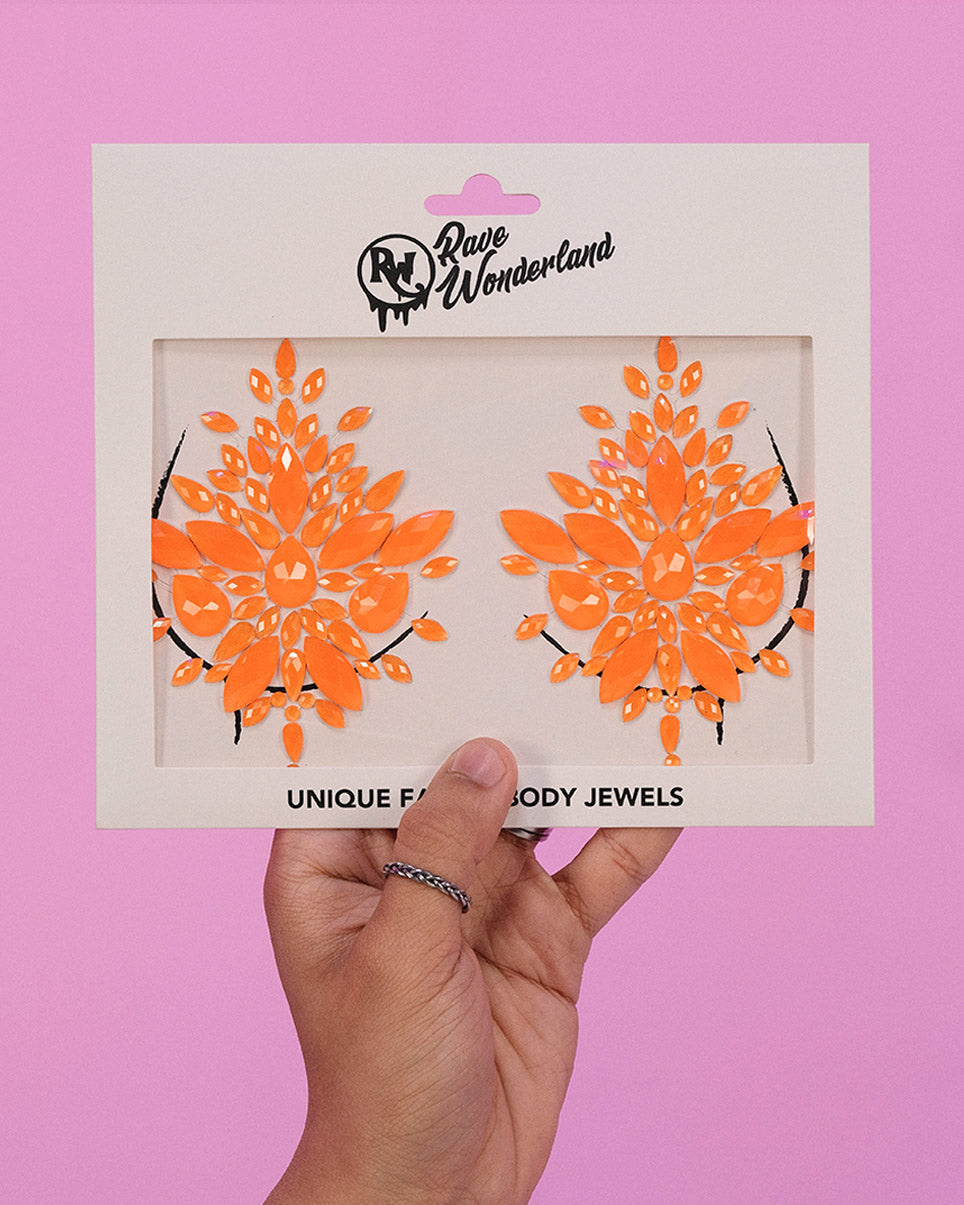 Neon Orange Black Light Reflective Self-Adhesive Jewel Pasties
