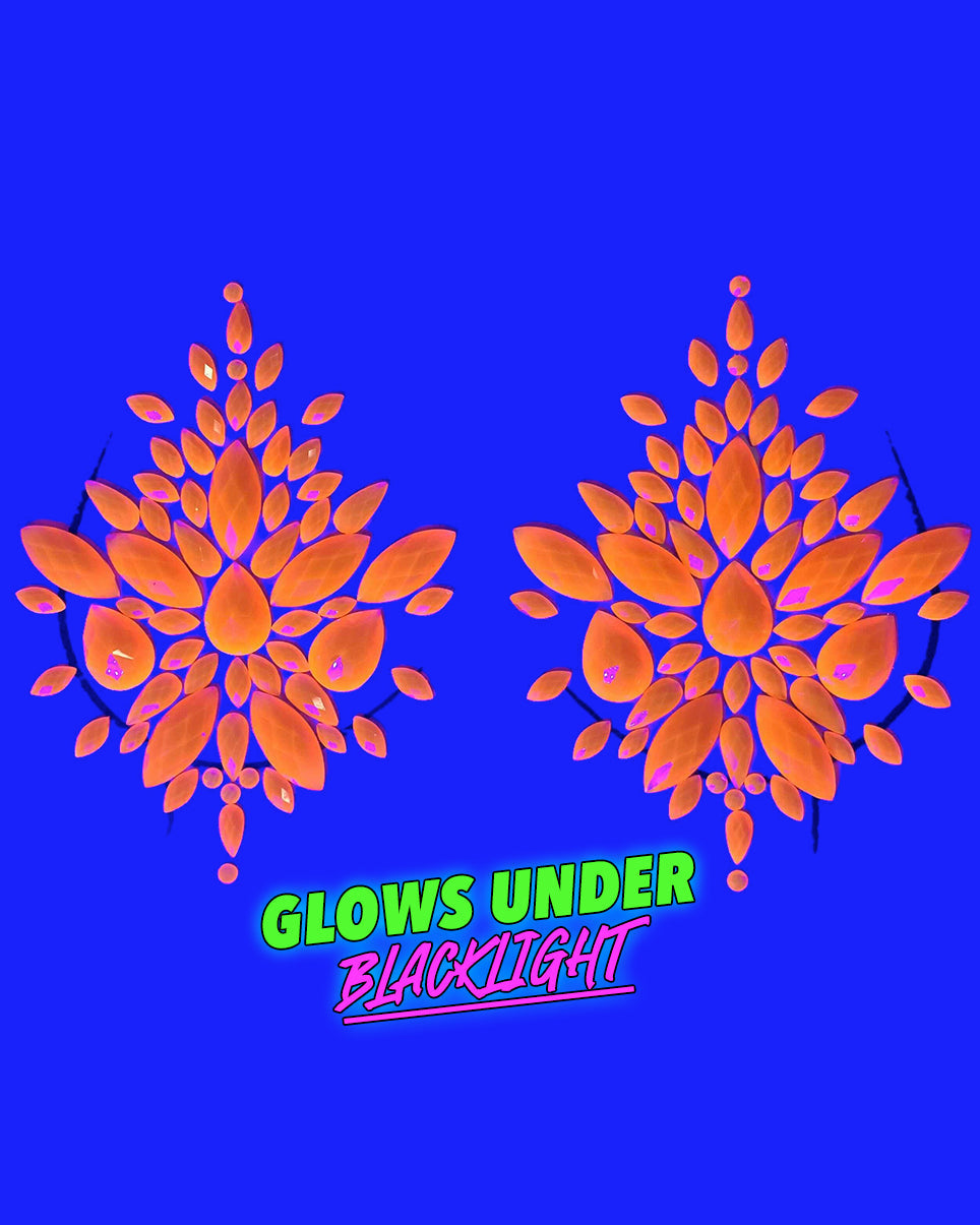 Neon Orange Black Light Reflective Self-Adhesive Jewel Pasties