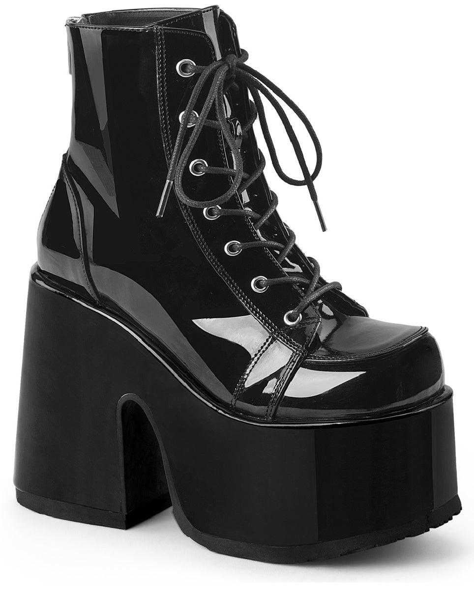 Demonia Black Patent Lace-Up Women's Platform Ankle Boots