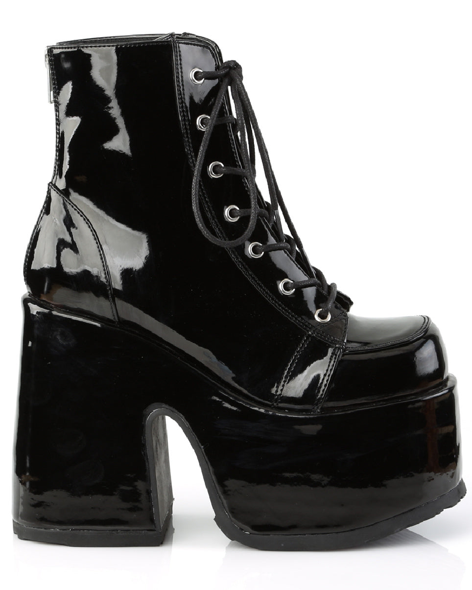Demonia Black Patent Lace-Up Women's Platform Ankle Boots