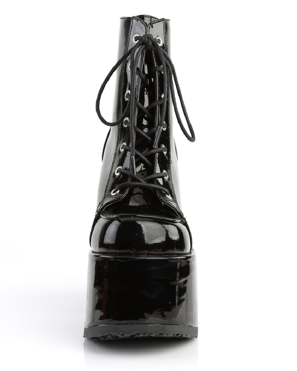 Demonia Black Patent Lace-Up Women's Platform Ankle Boots