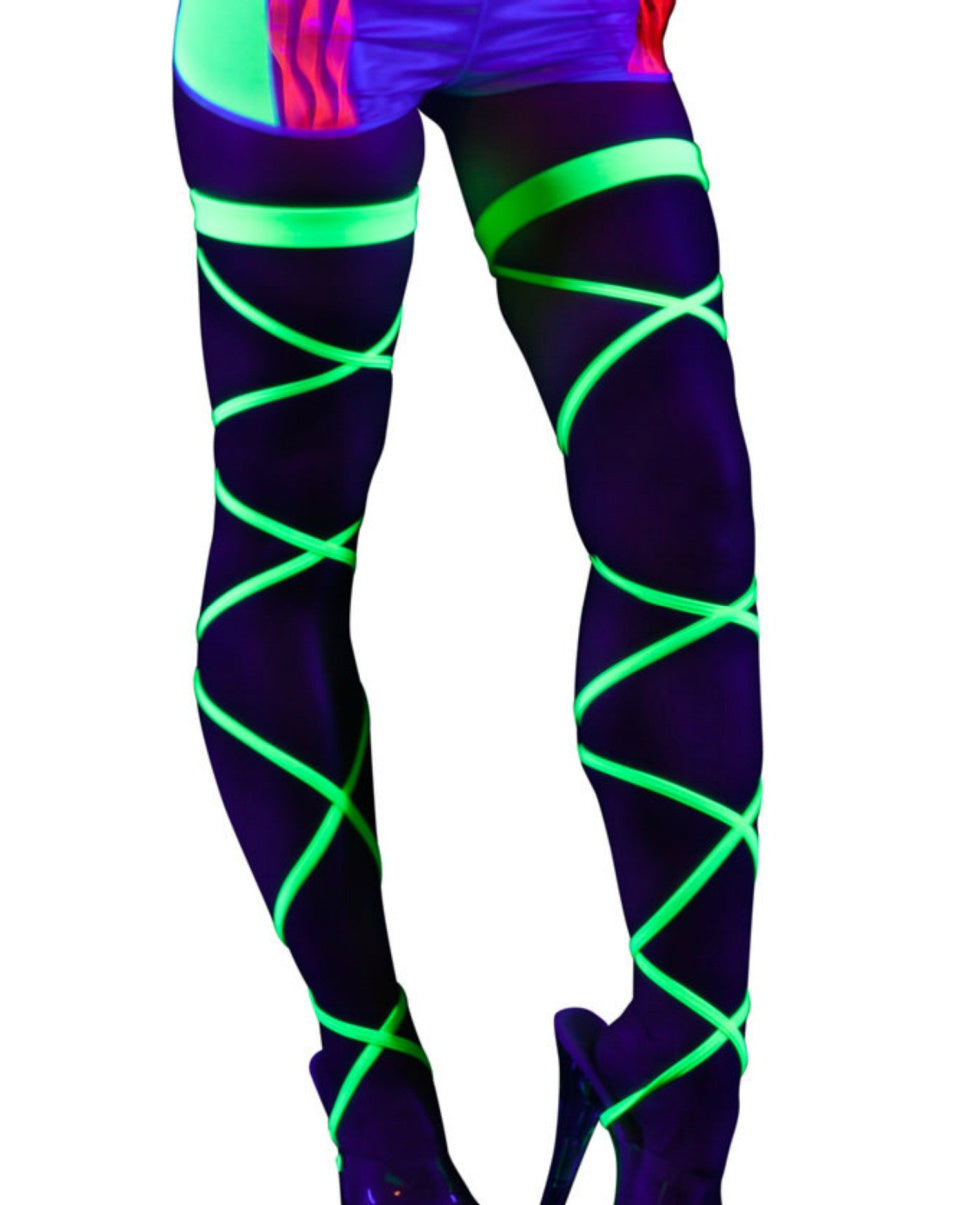 Neon Yellow Black Light Leg Wraps