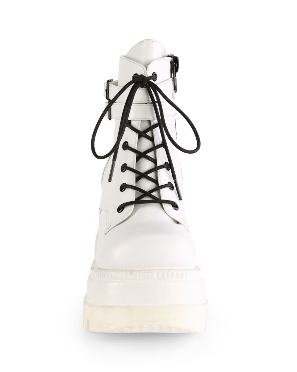 Demonia White Stacked Women's Wedge Platform Ankle Boots