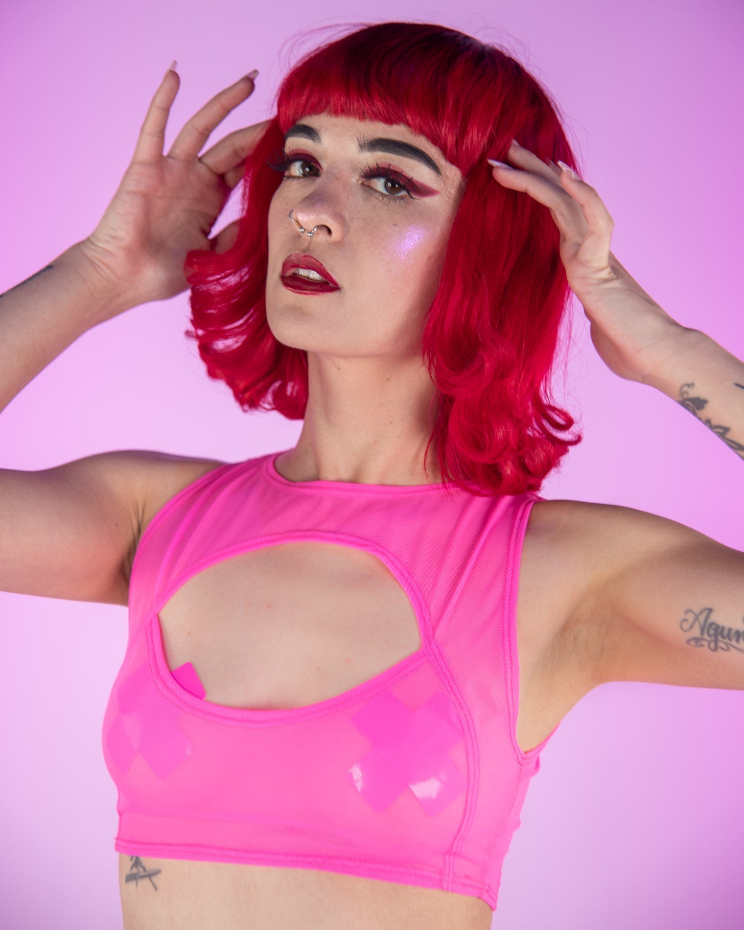 Hot Pink Mesh Keyhole Top