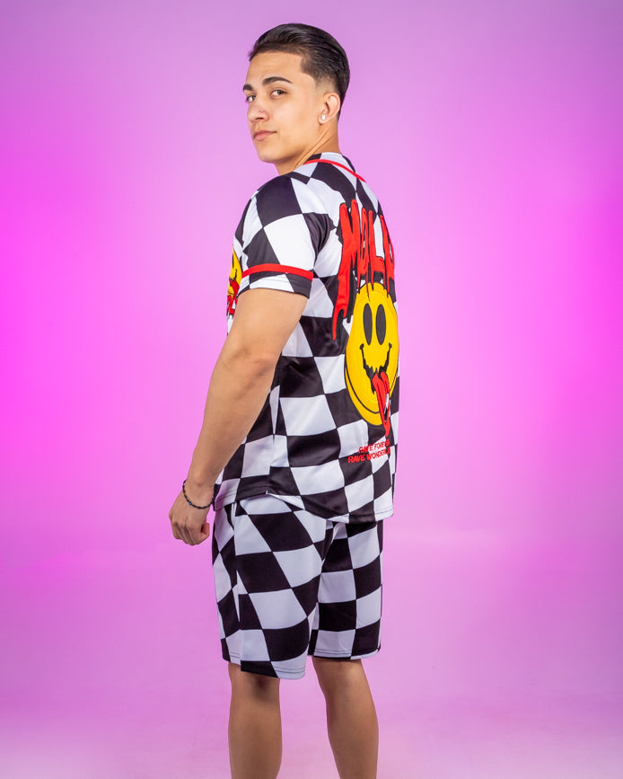 Checkered Molly Monster Smiley Face Black and White Baseball Jersey