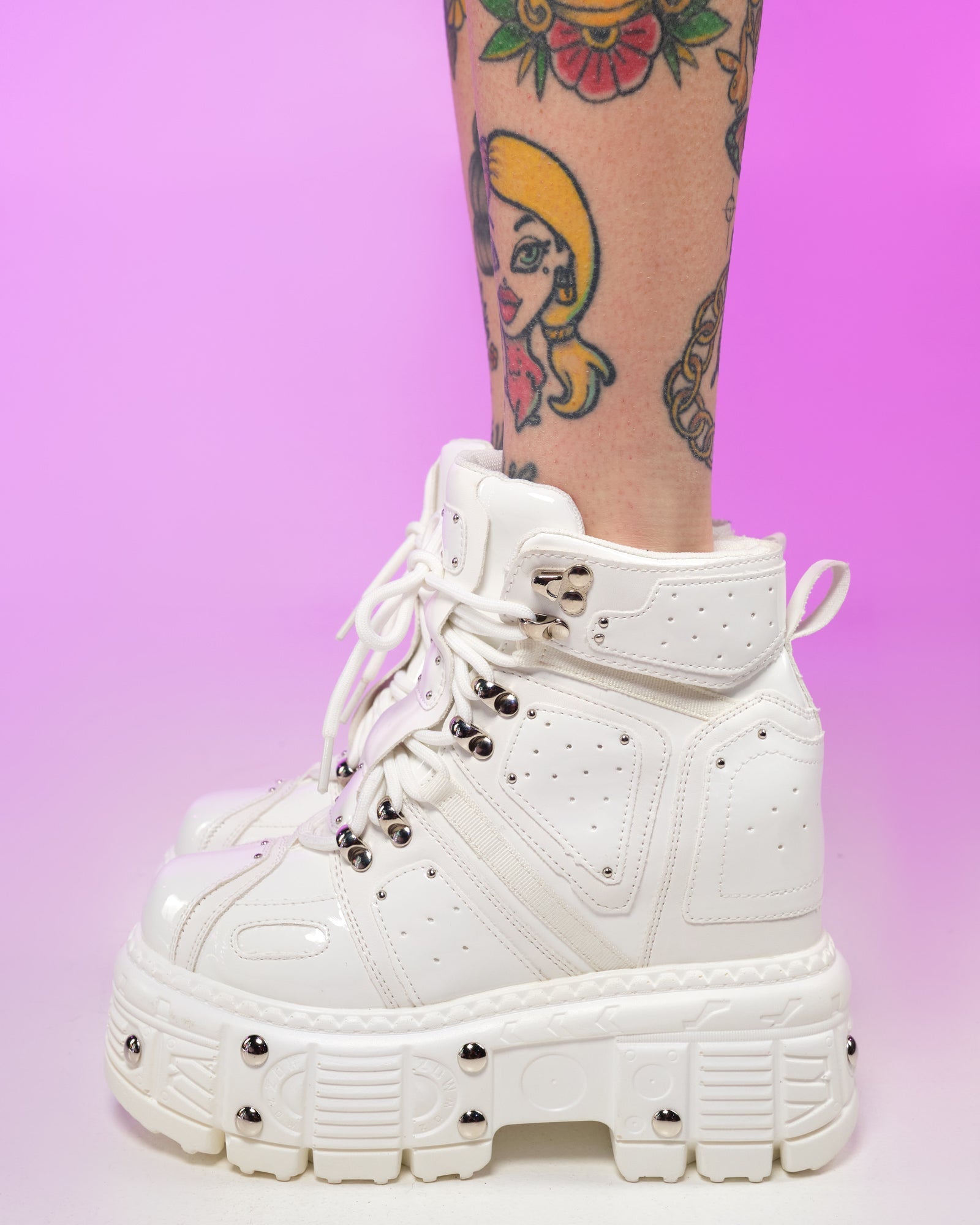 White Sky High Wedge Sneakers