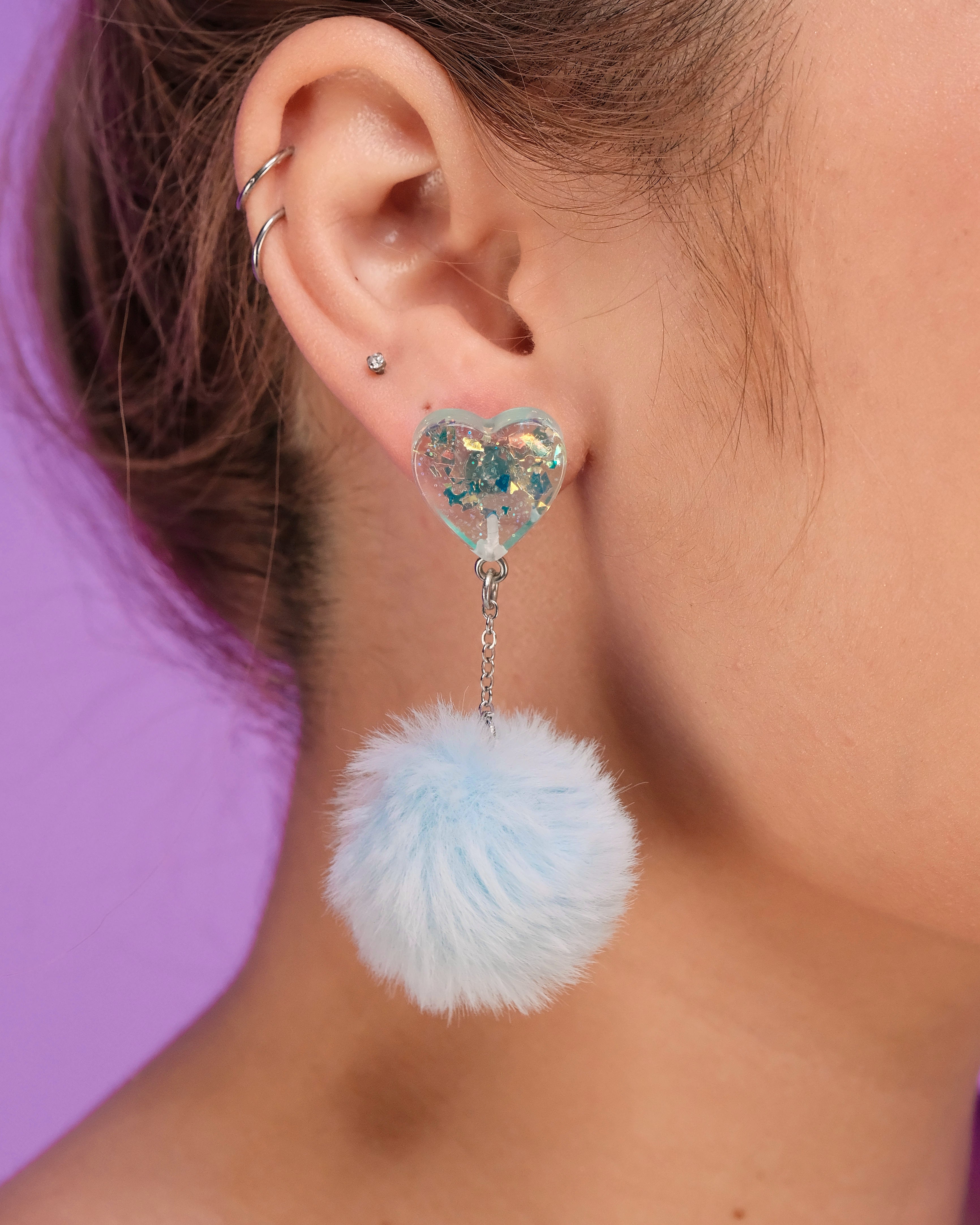 In Love With You Fuzzy Puff Heart Earrings