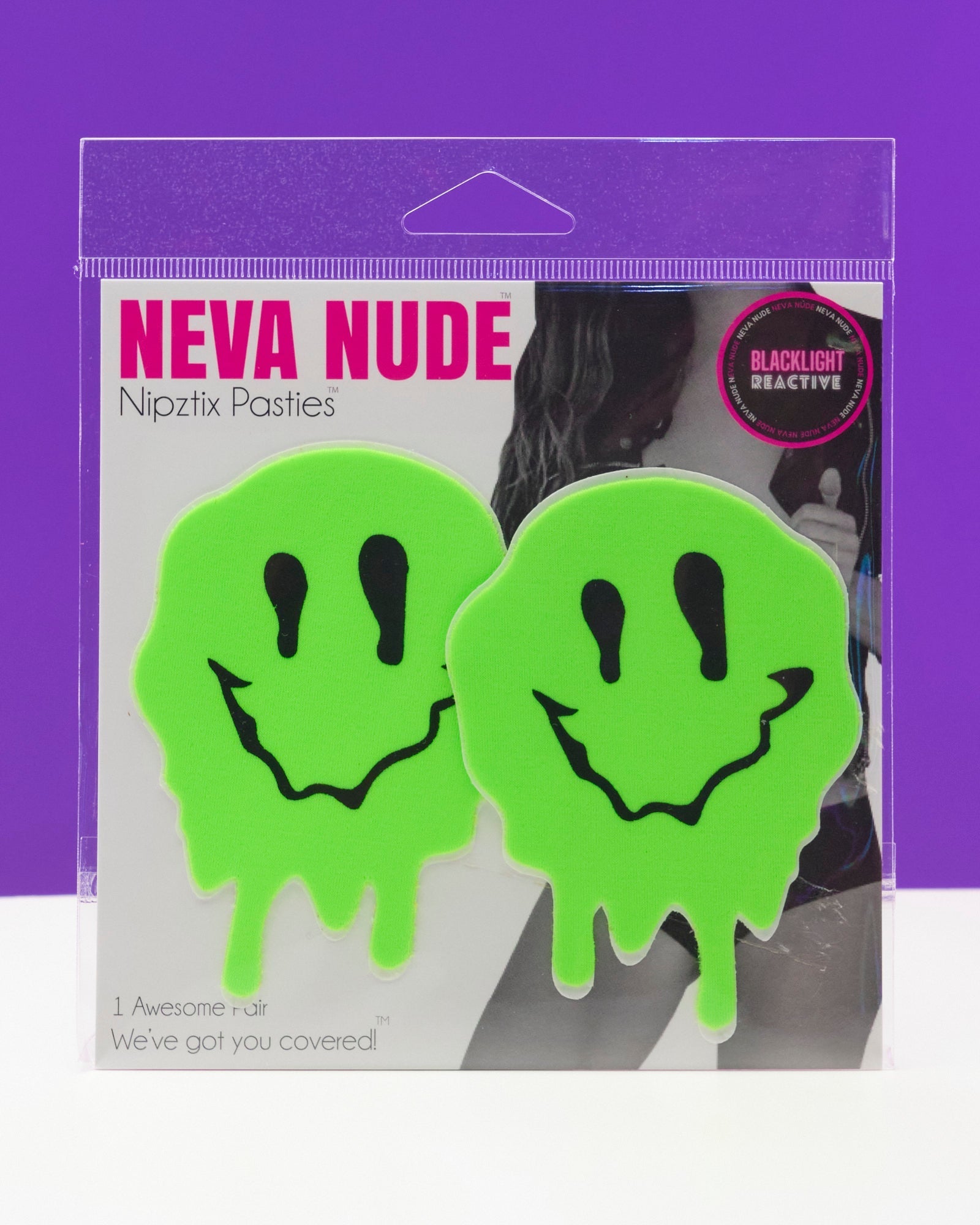 Drip Smiley Neon Green UV Reactive Pasties