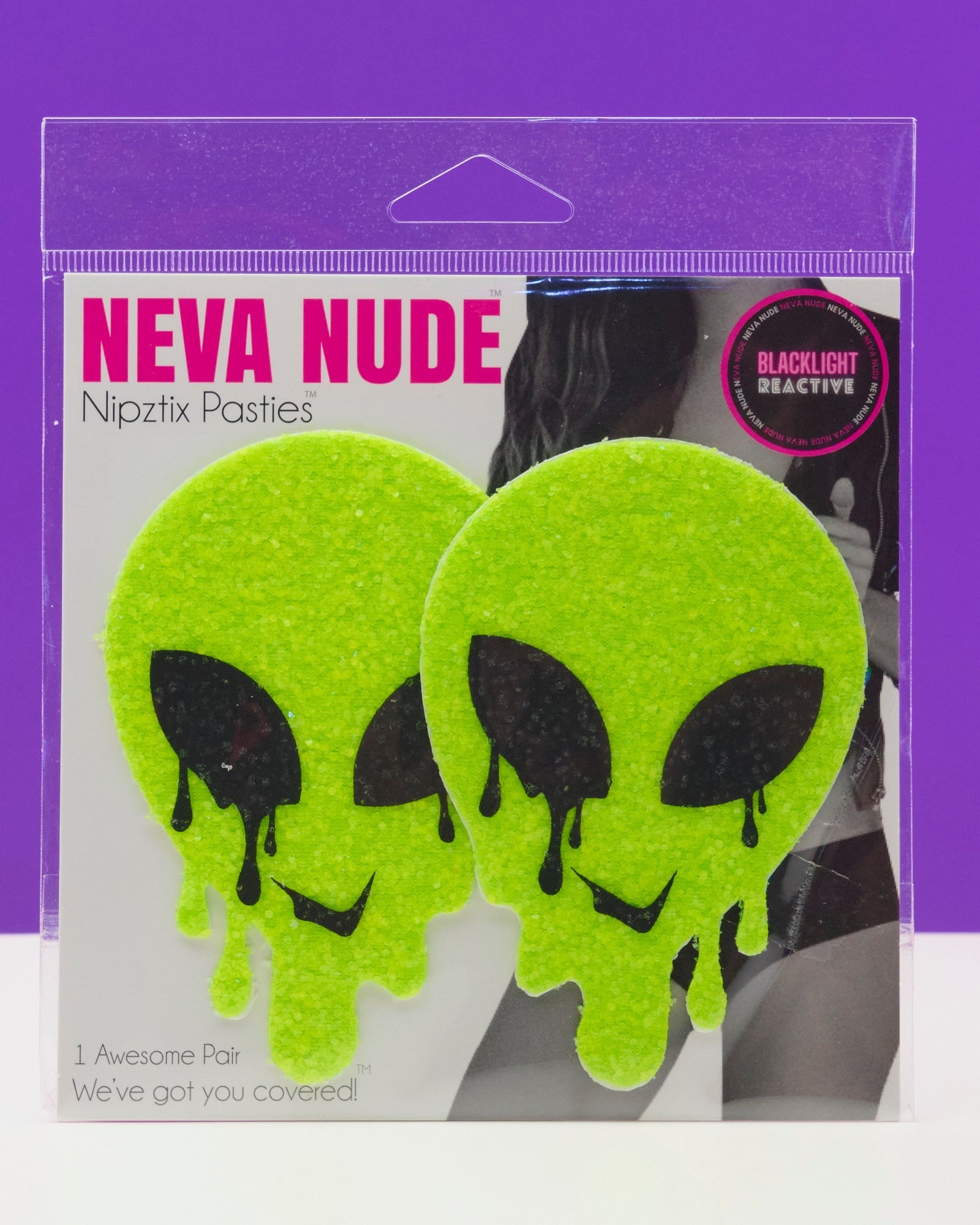 Melty Alien Sparkle Neon Green UV Reactive Pasties