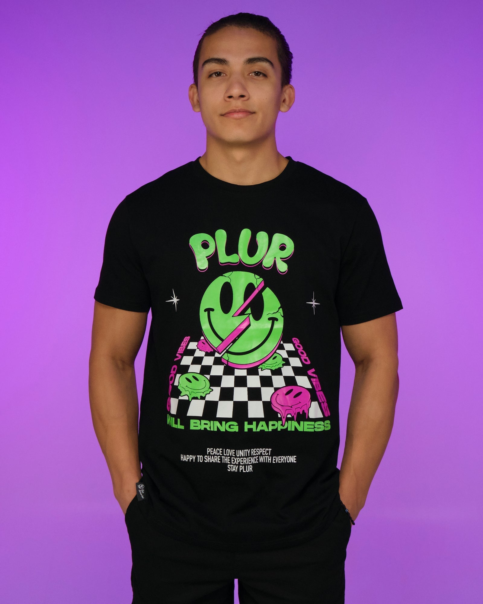 PLUR Vibes Only Trippy Chess Board Tee