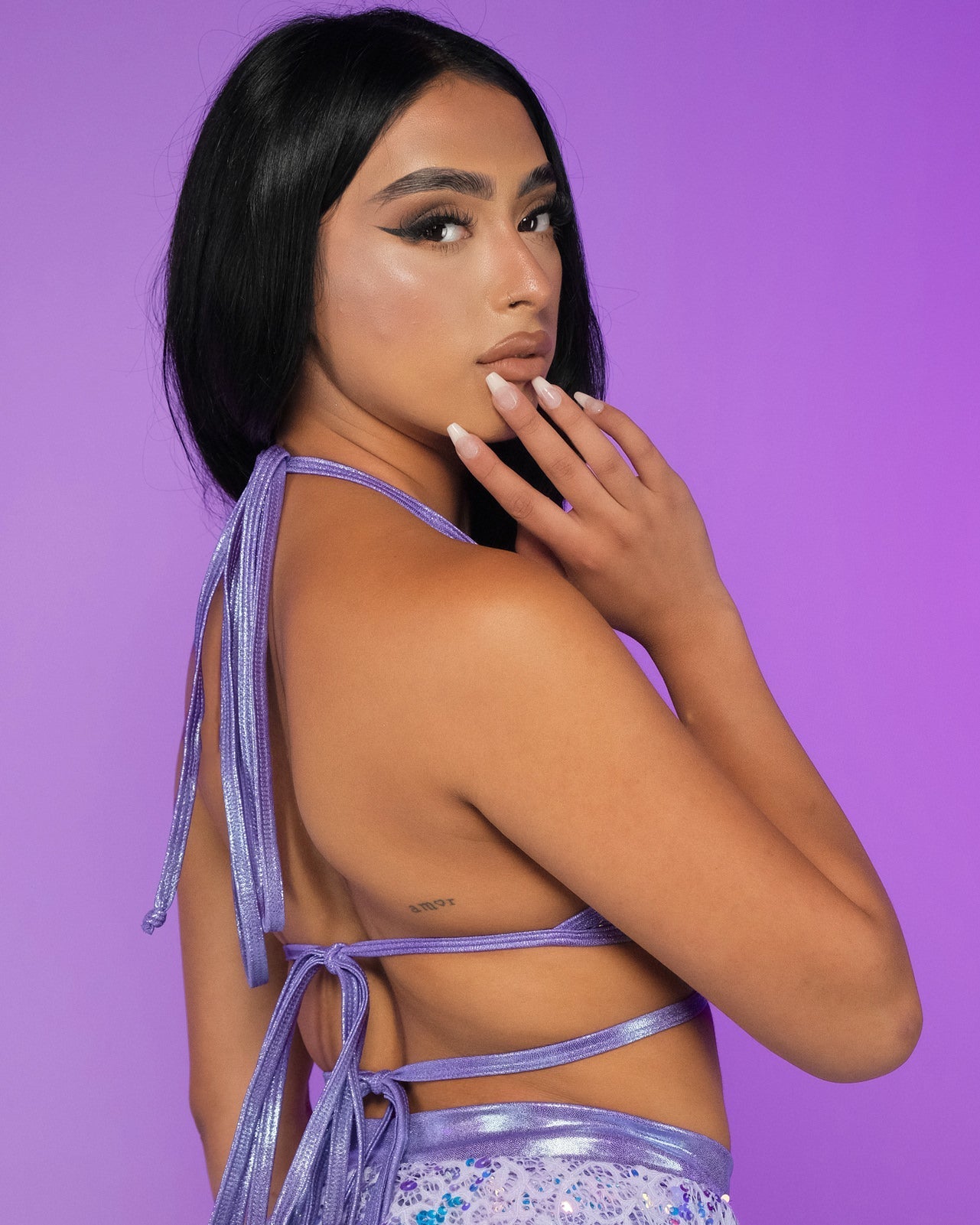 Lilac Sequin Net Wrap Top
