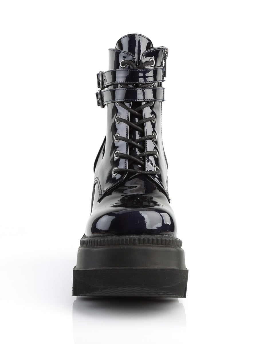 Demonia Holographic Black Stacked Platform Ankle Boots