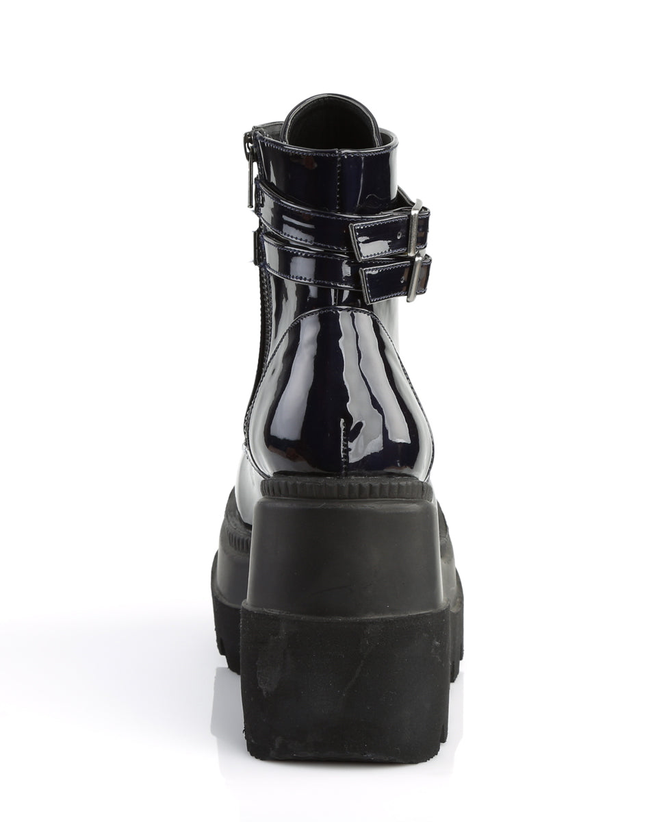 Demonia Holographic Black Stacked Platform Ankle Boots