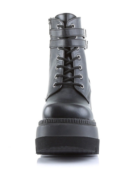 Demonia Matte Black Stacked Platform Boots
