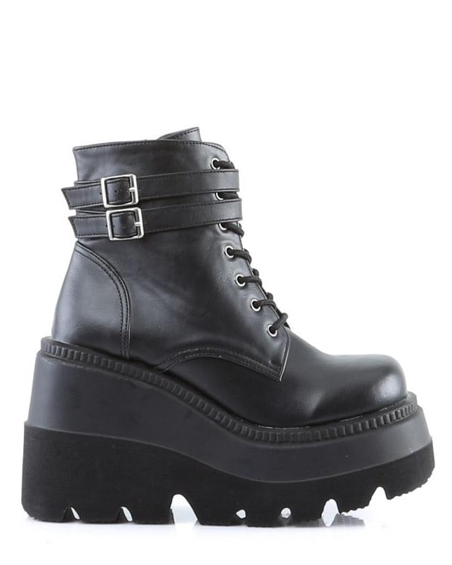 Demonia Matte Black Stacked Platform Boots