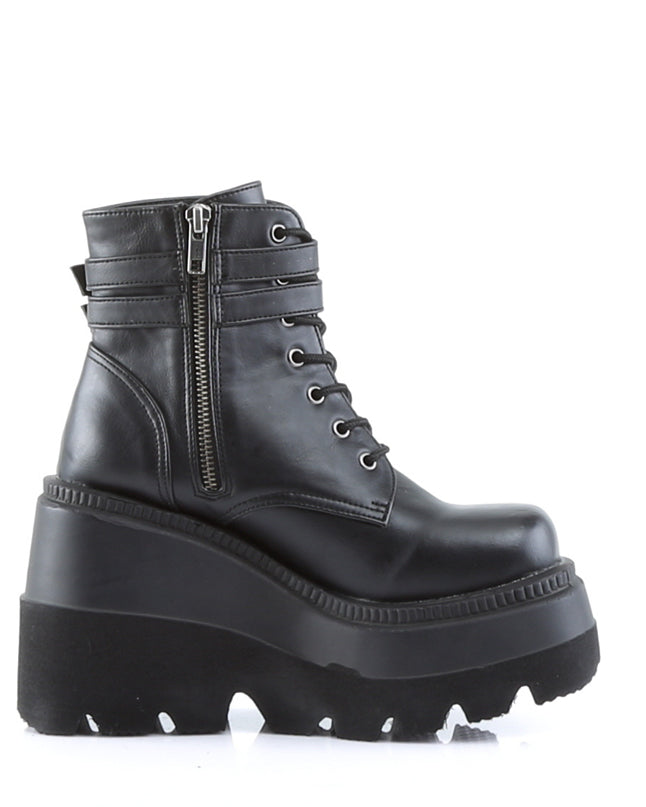 Demonia Matte Black Stacked Platform Boots