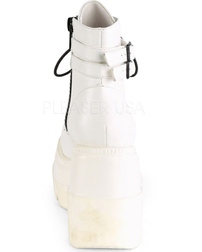 Demonia White Stacked Women's Wedge Platform Ankle Boots