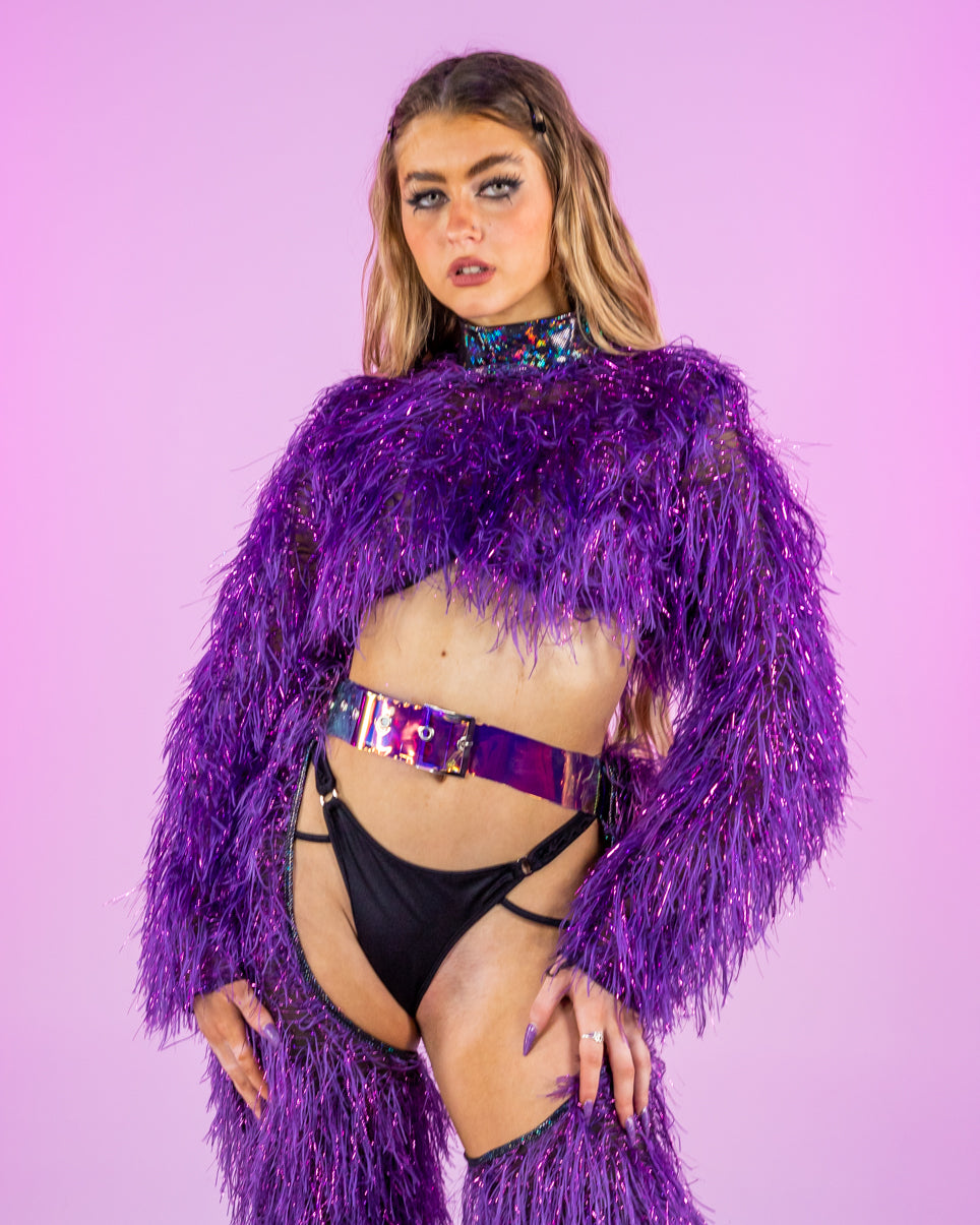 Funkmaster Long Sleeved Faux Fur Cropped Top