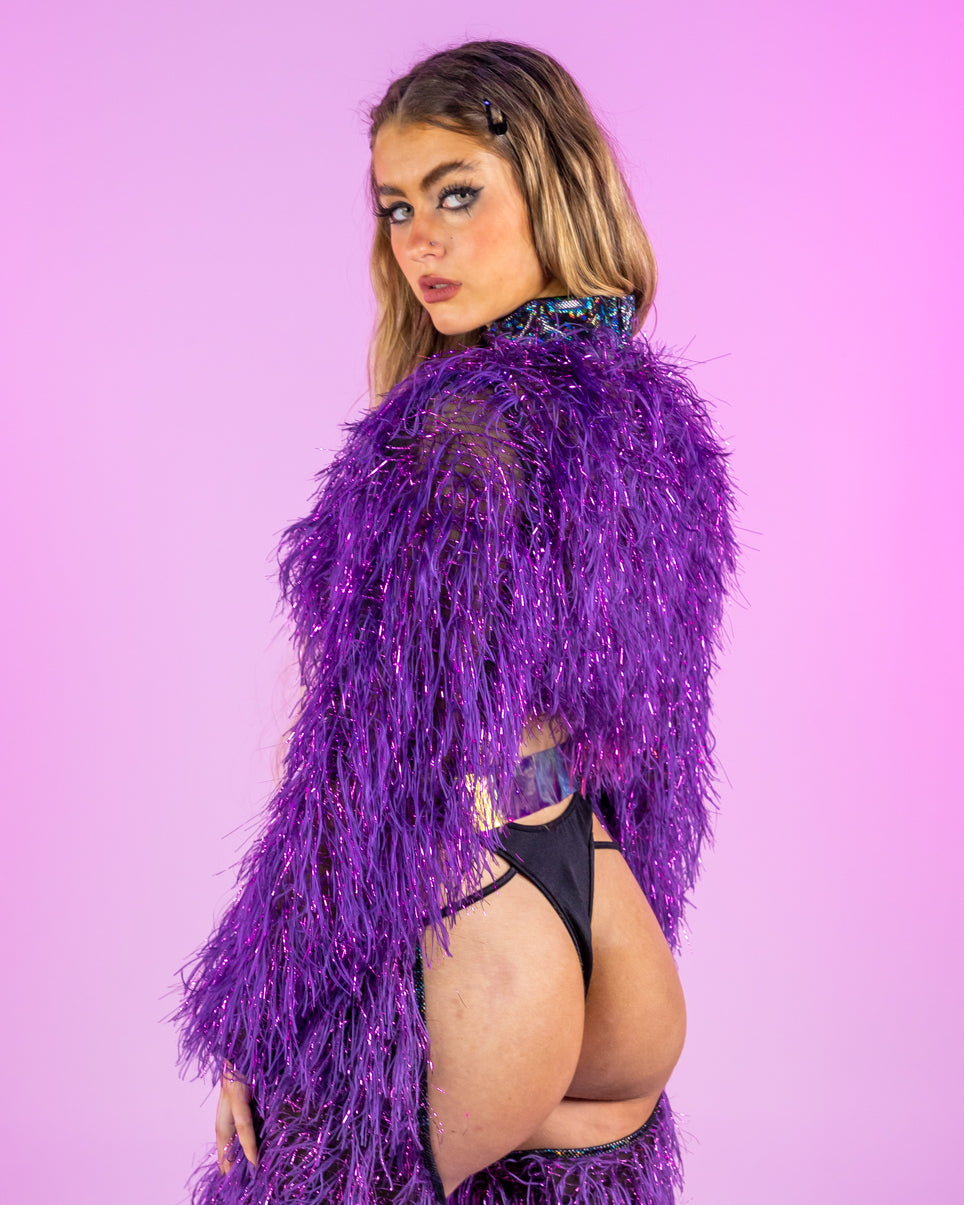 Funkmaster Long Sleeved Faux Fur Cropped Top