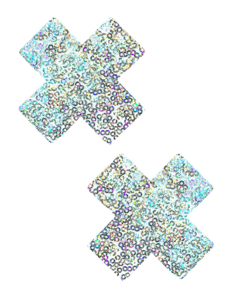 Silver Sequin Cross Pasties