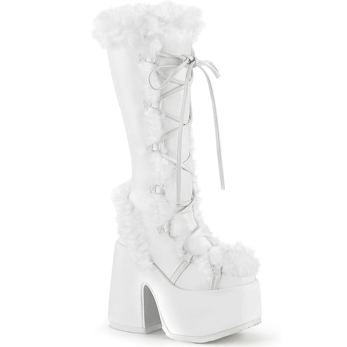 Demonia White Furry Winter Faux Fur Boots