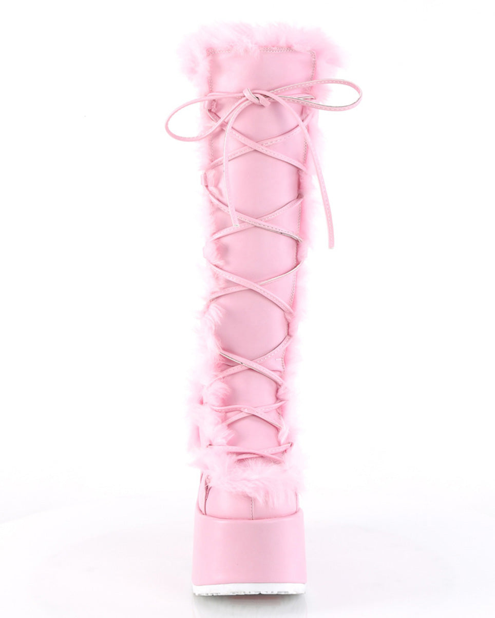 Demonia Pastel Pink Furry Winter Faux Fur Boots